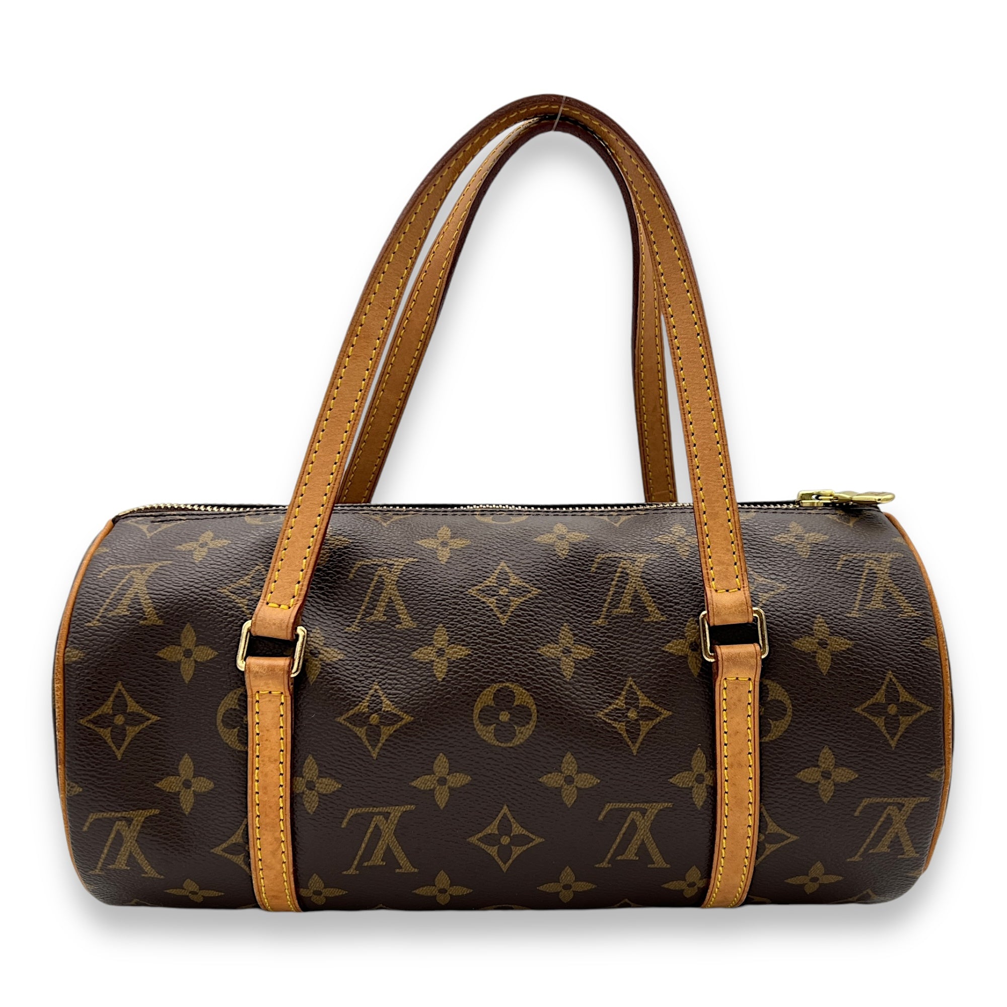 Papillon 26 Brown Top Handle Bag in Monogram Coated Canvas, Gold hardware