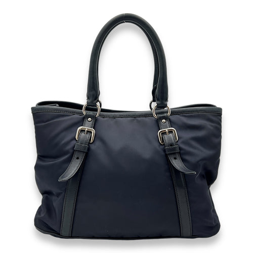 Two-Way Blue Top Handle Bag in Nylon, Silver hardware