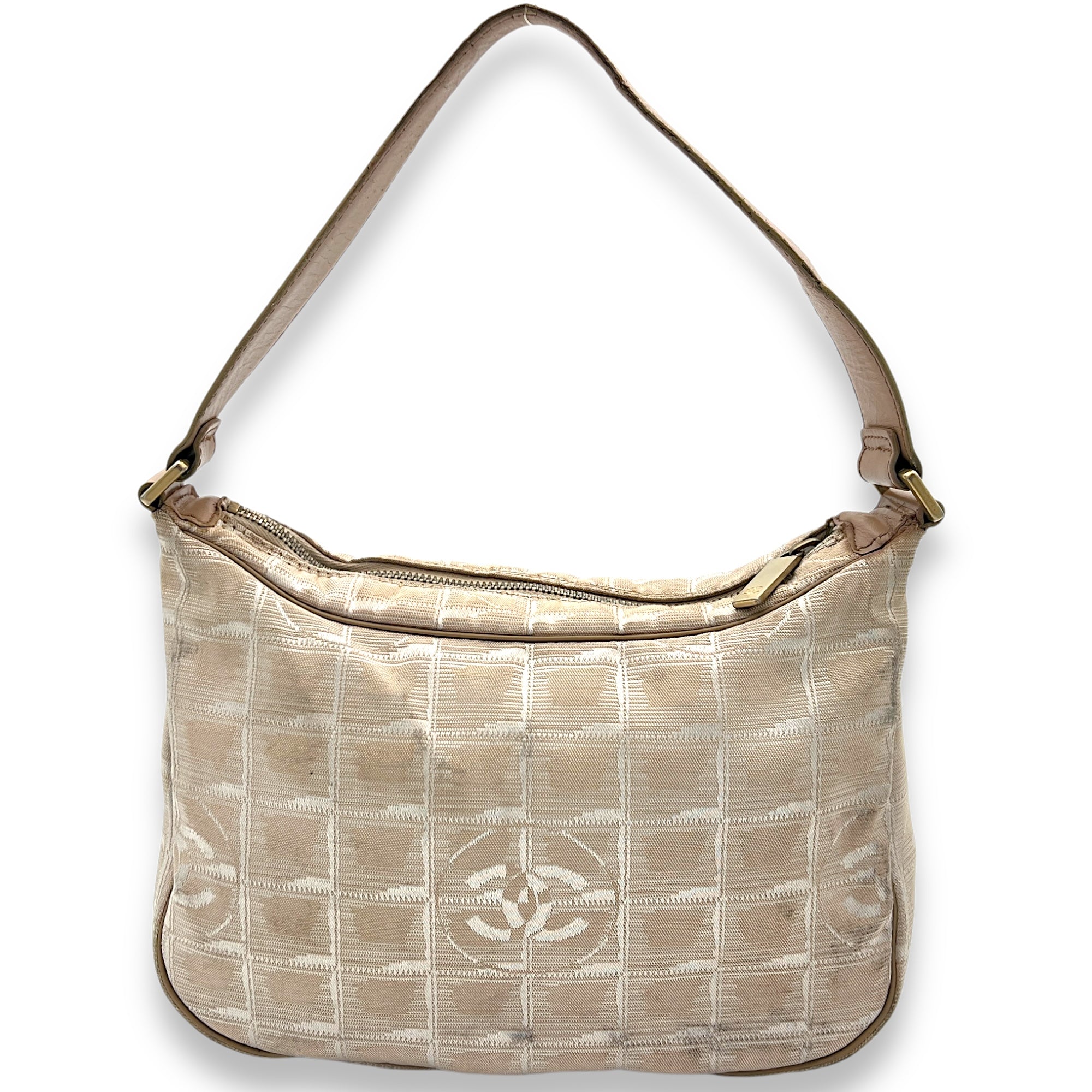 Travel Line Shoulder Bag Beige in Jacquard, Gold hardware