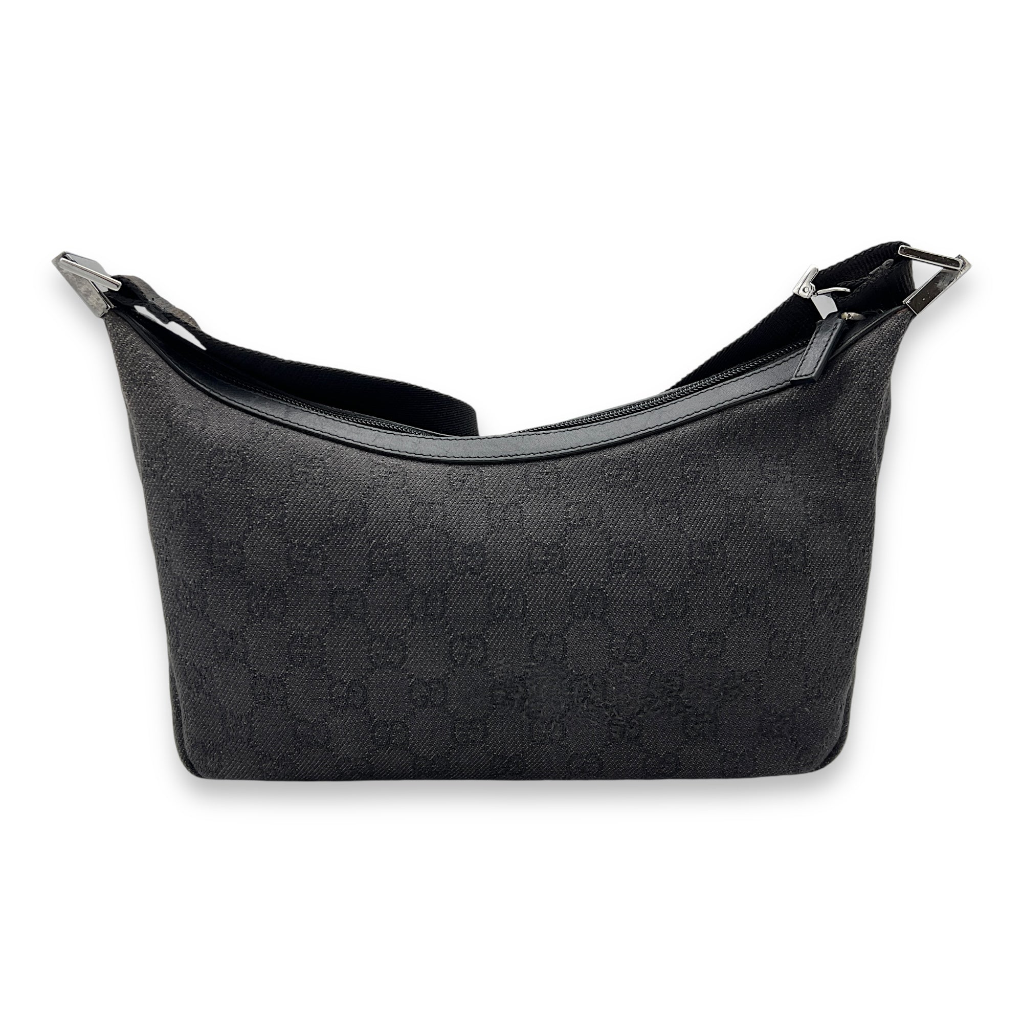 GG Shoulder Bag Black in Canvas, Silver hardware