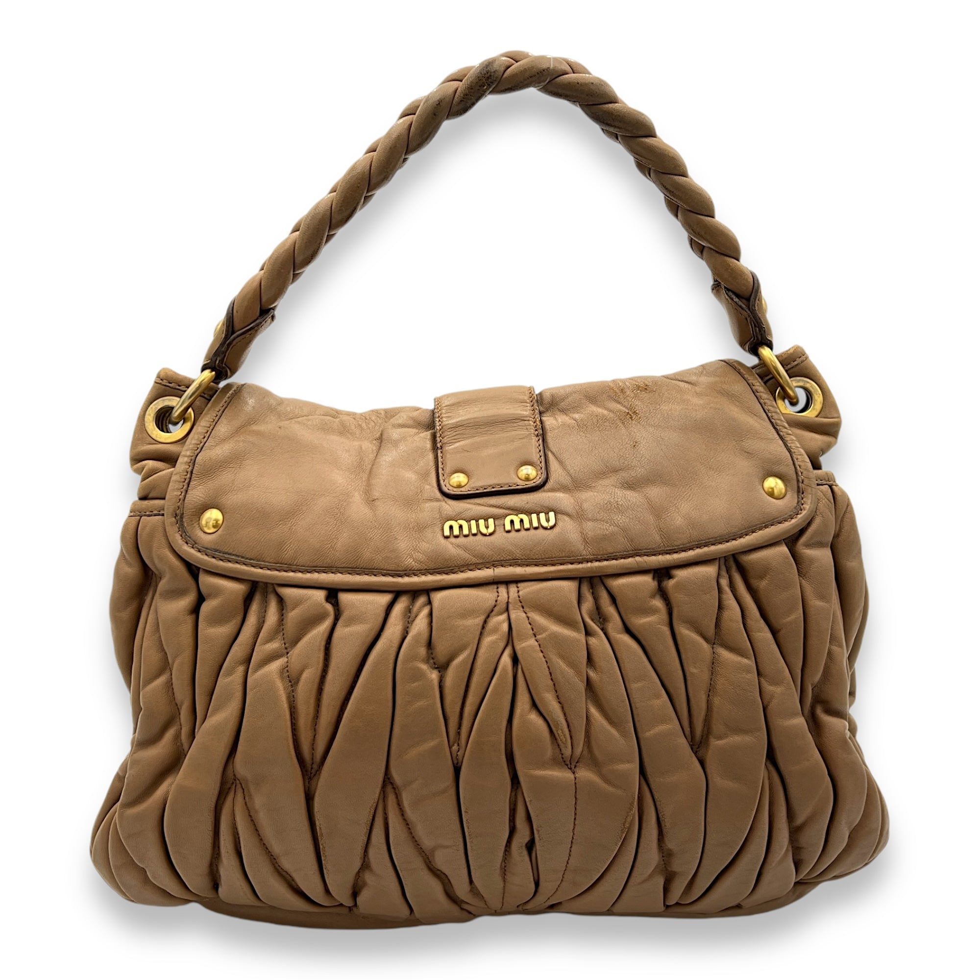 Coffer Brown Top Handle Bag in Calfskin, Gold hardware