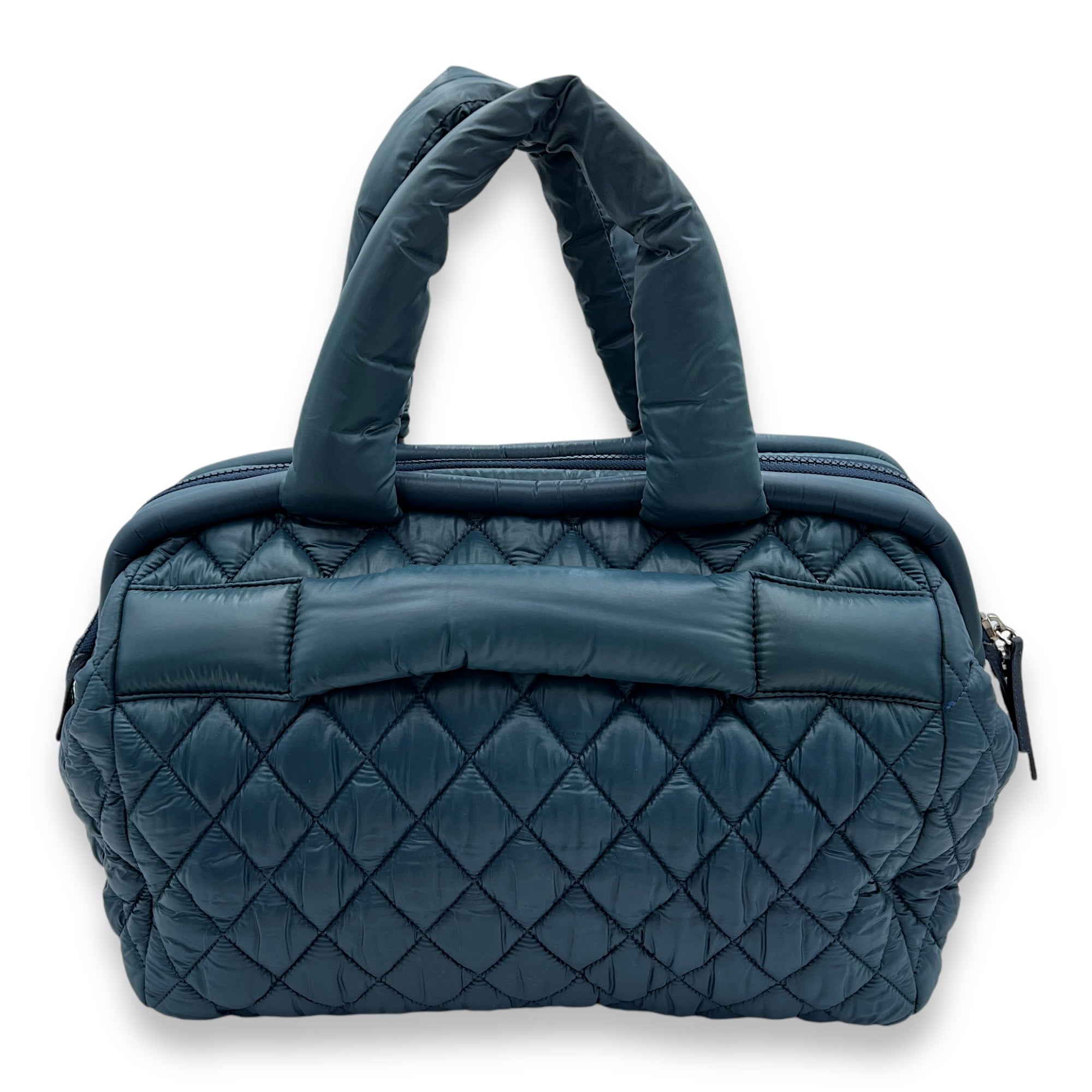 Cocoon Top Handle Bag Blue in Nylon, Gold hardware