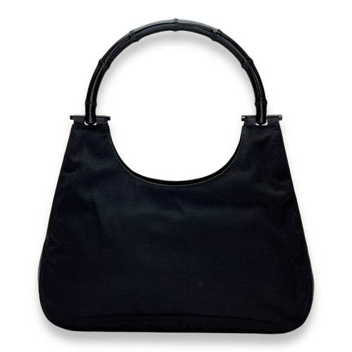 Bamboo Small Black Top Handle Bag in Canvas, Lacquered Metal hardware