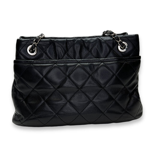 Matelasse Chain Black Tote Bag in Caviar Leather, Silver hardware