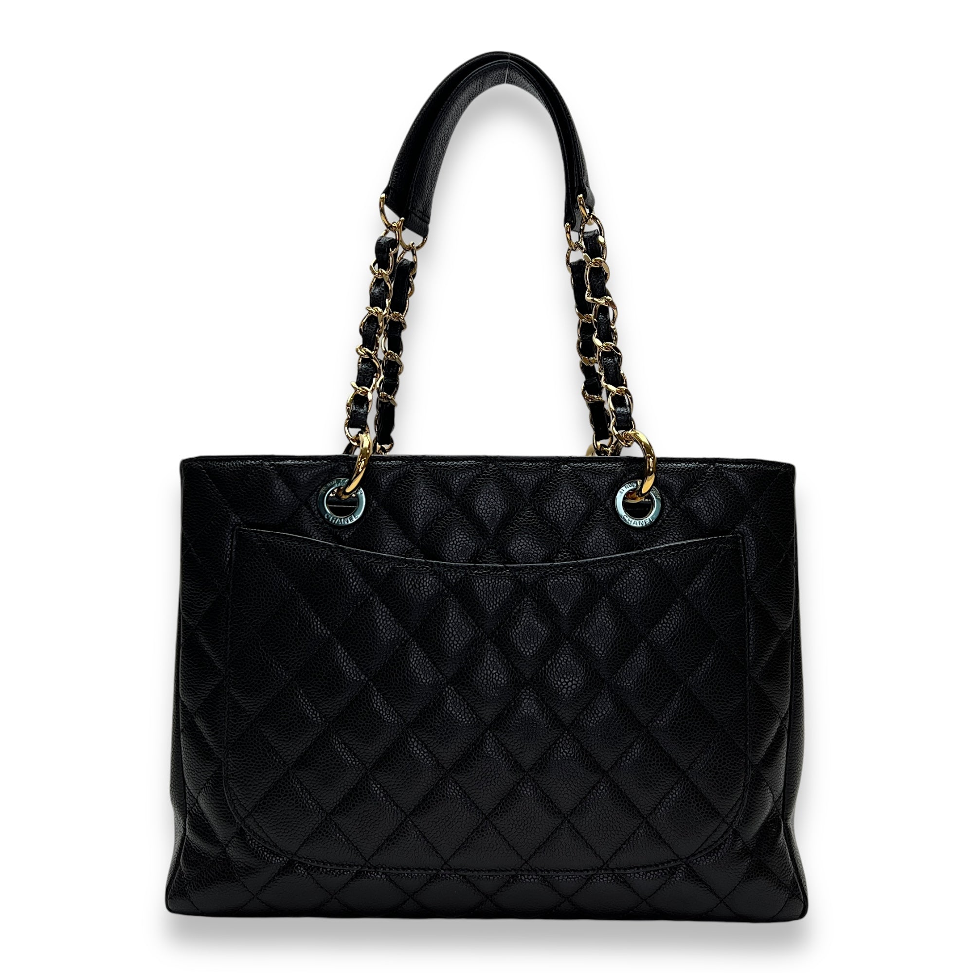 GST Black Shoulder Bag in Caviar Leather, Gold hardware