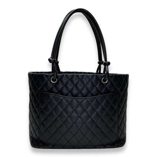 Cambon Tote Bag  Black in Lambskin , Silver Hardware