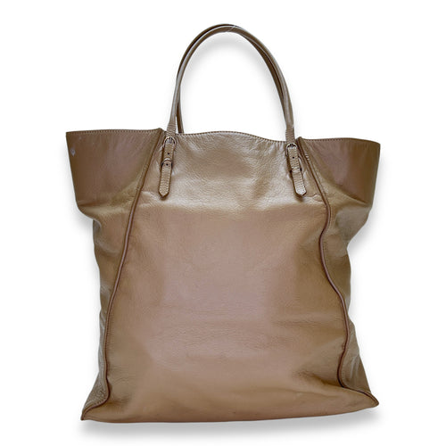 Papier Tote Bag Beige in Calfskin, Silver hardware