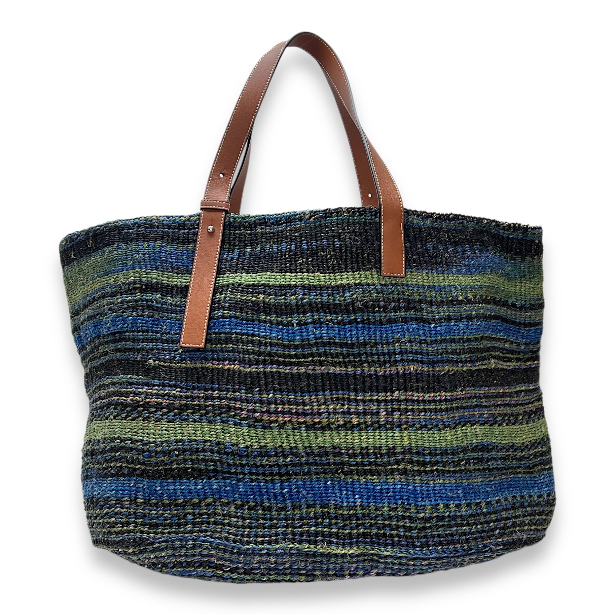 Straw Tote Bag Multi-colour in Raffia, Silver hardware