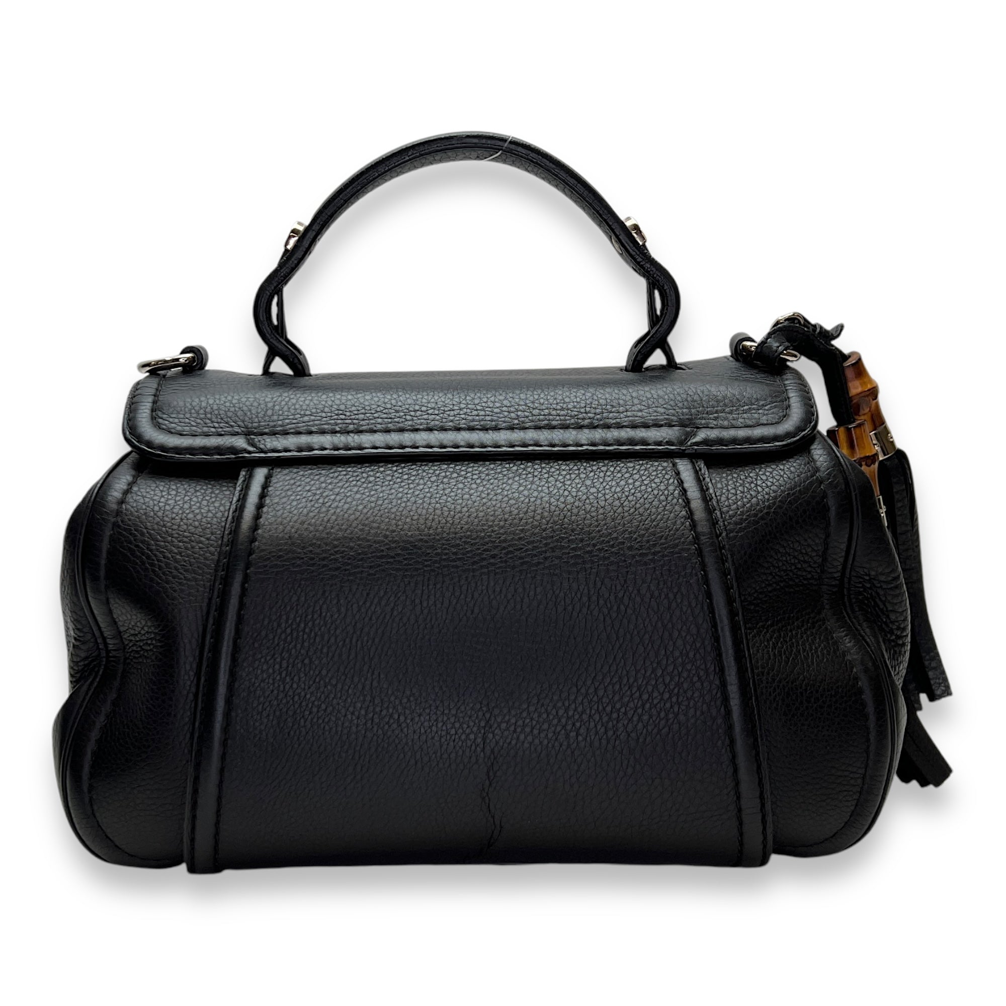 Bamboo Top Handle Bag Black in Calfskin, Silver hardware