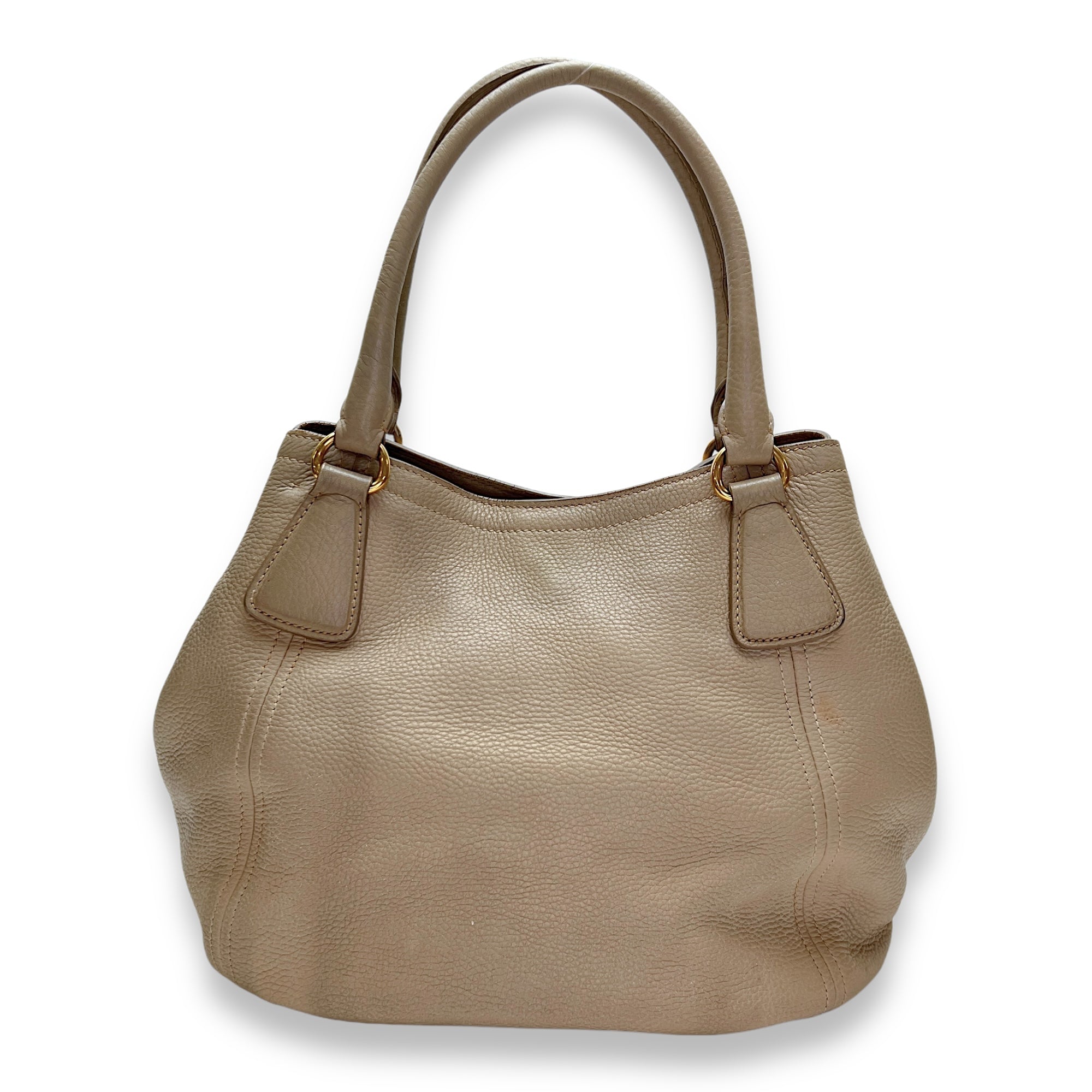 Logo Beige Top Handle Bag in Calfskin, Gold hardware