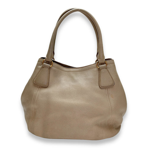 Logo Beige Top Handle Bag in Calfskin, Gold hardware