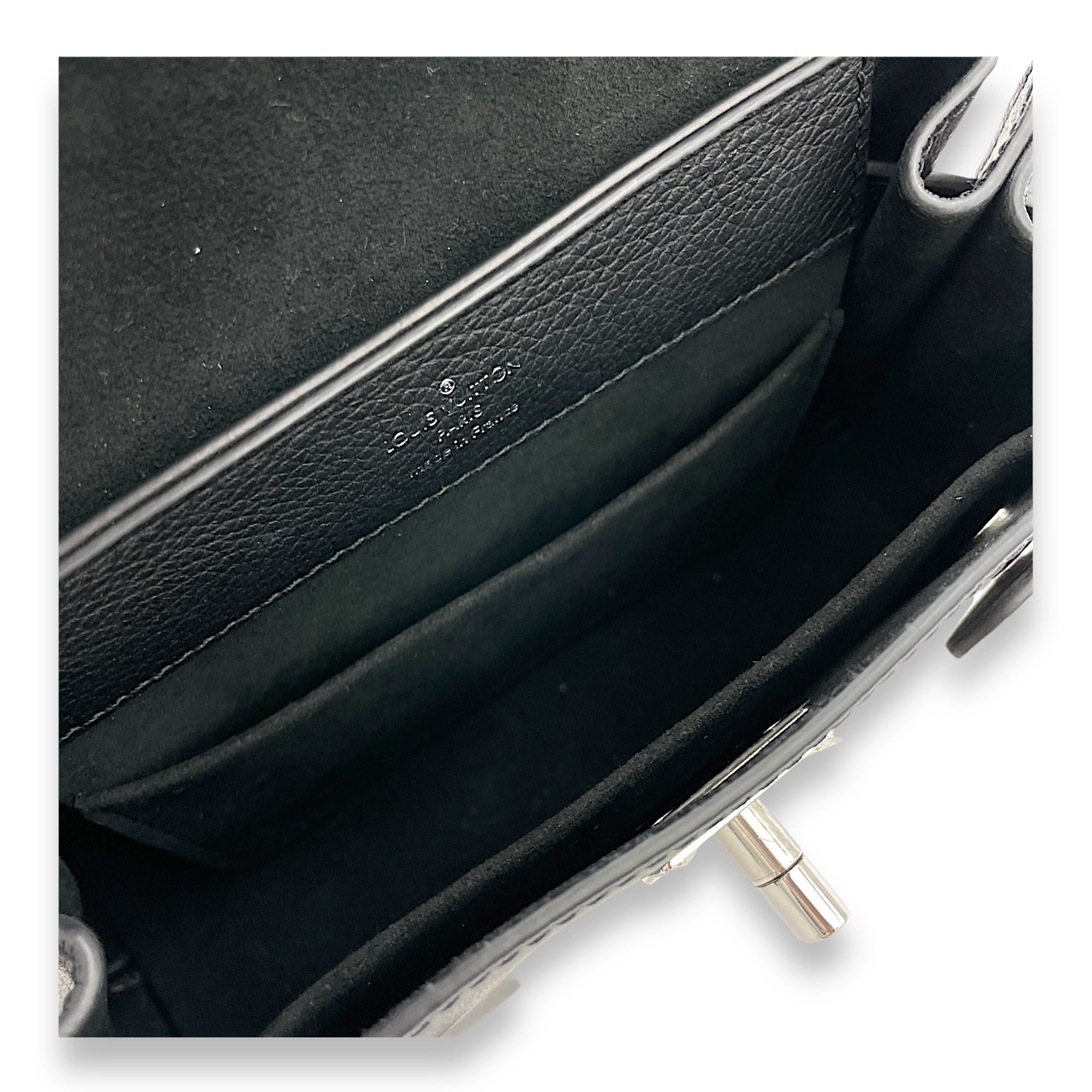 LockMe BB Black Top Handle Bag in Calfskin, Silver hardware