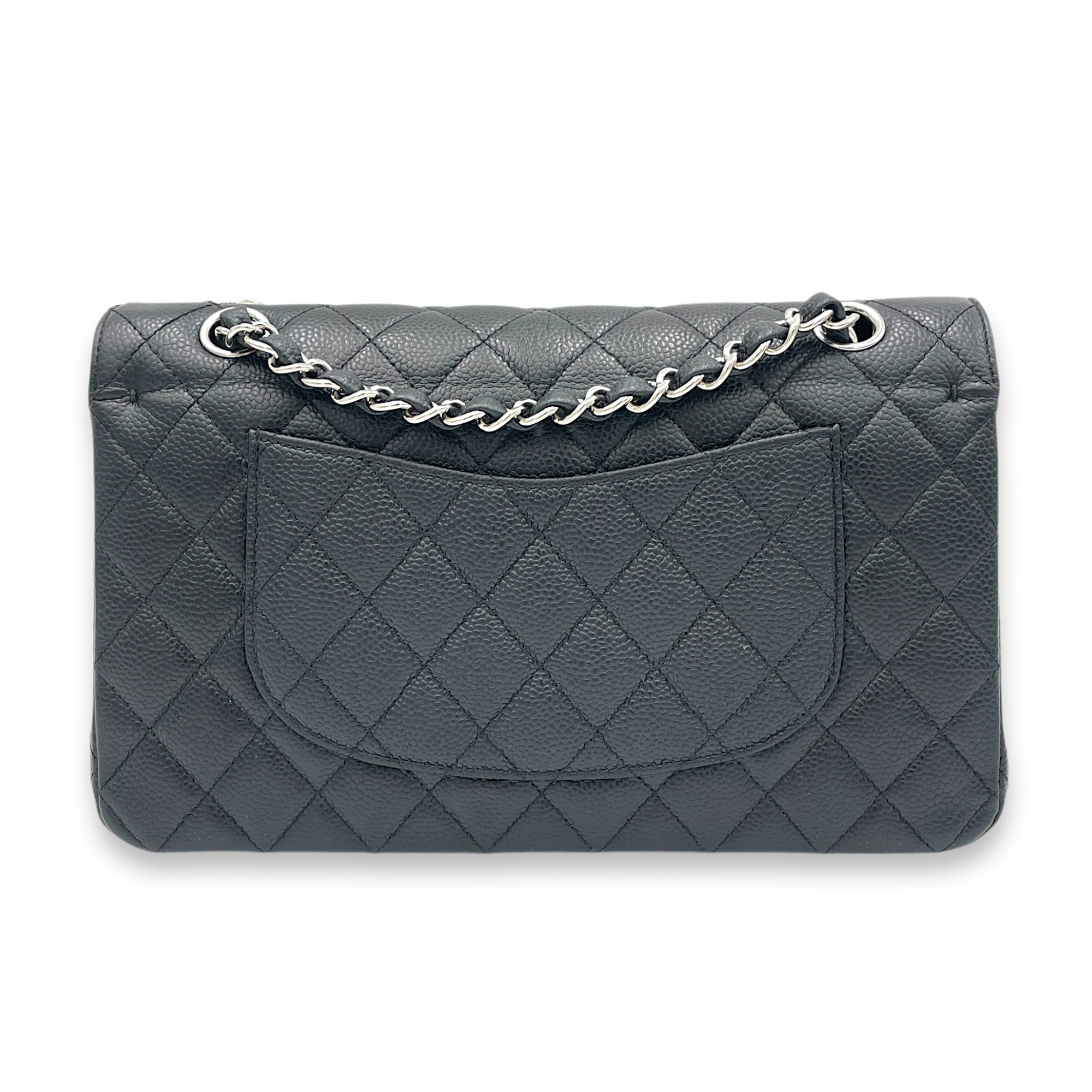 Classic Shoulder Bag Medium Black in Caviar Leather, Silver hardware