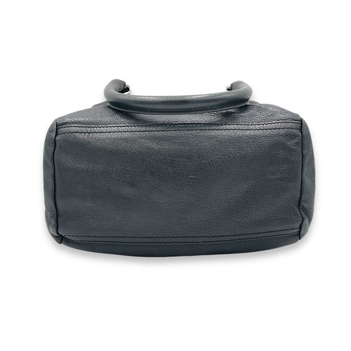 Pandora Small Black Shoulder Bag in Goat Leather, Silver hardware