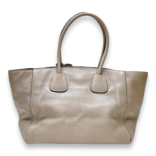 Logo Top Handle Bag Beige in Calfskin, Gold hardware