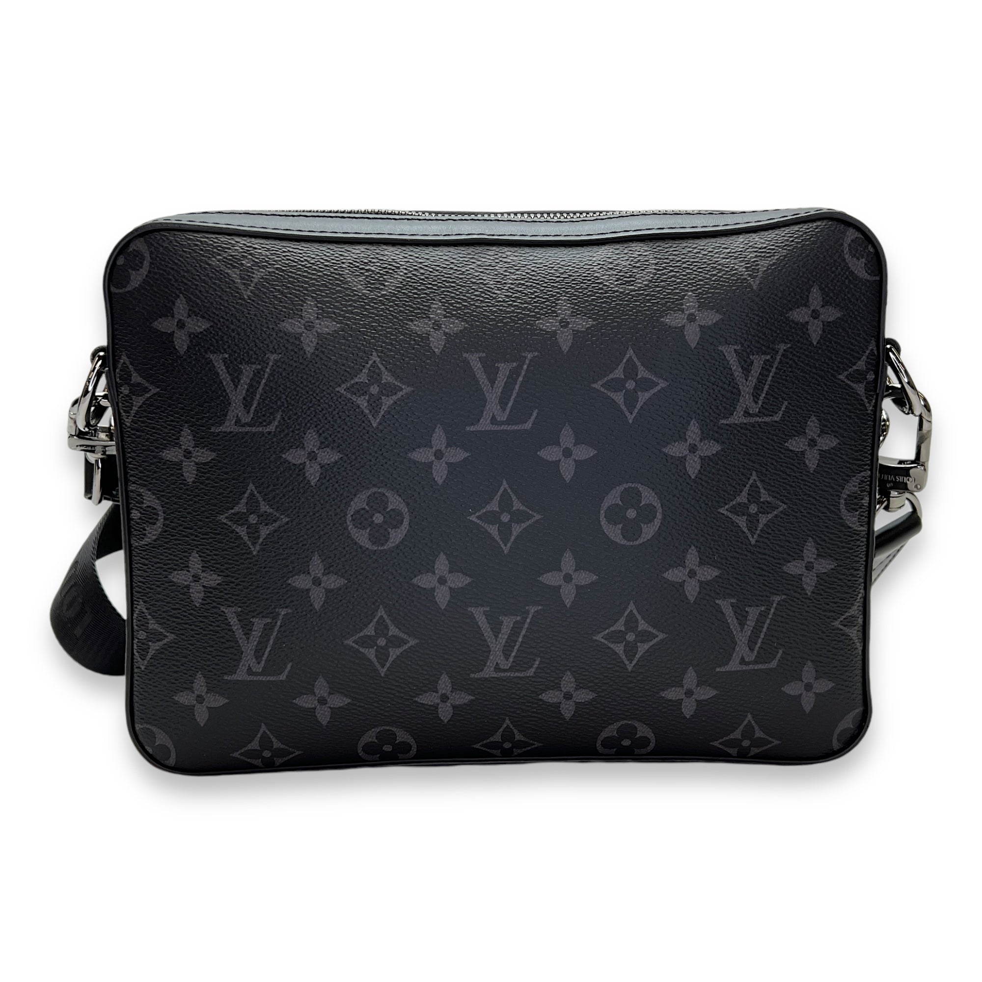 Trio Grey Crossbody Bag in Monogram Coated Canvas, Gunmetal hardware