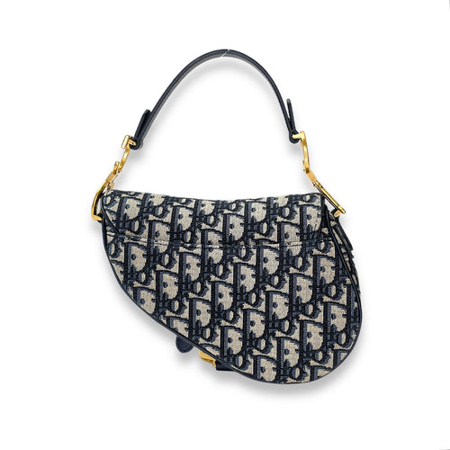 Saddle Mini Blue Top Handle Bag in Canvas, Gold hardware