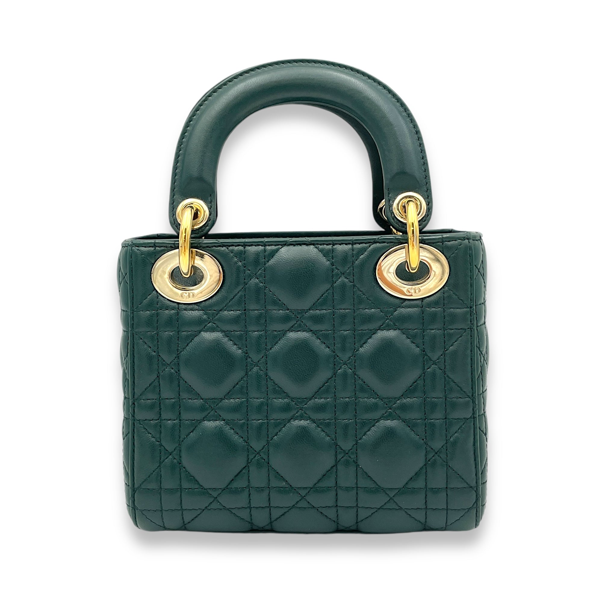 Lady Dior Top Handle Bag Mini Green in Lambskin, Gold hardware