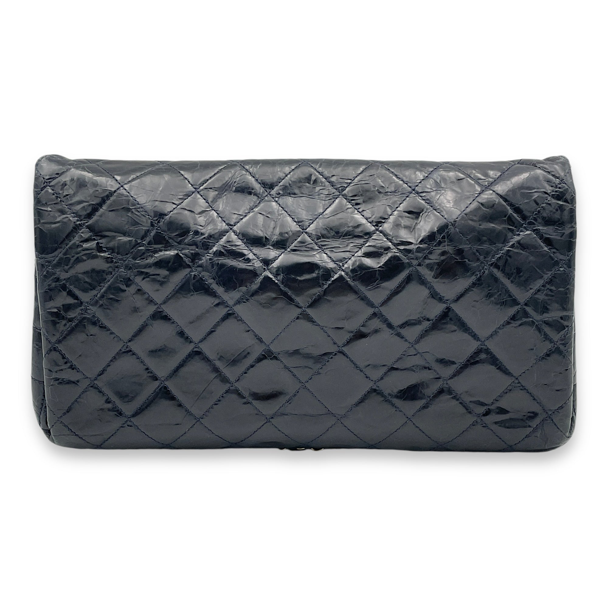 CC Turnlock Crinkled Navy Shoulder Bag in Calfskin, Gold hardware