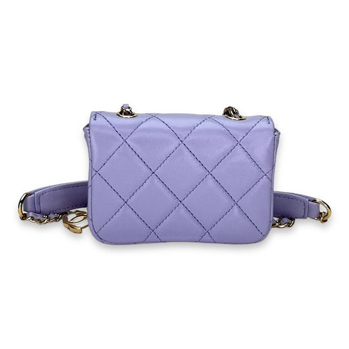 Classic Flap Chain Mini Purple Card Holder in Lambskin, Light Gold hardware