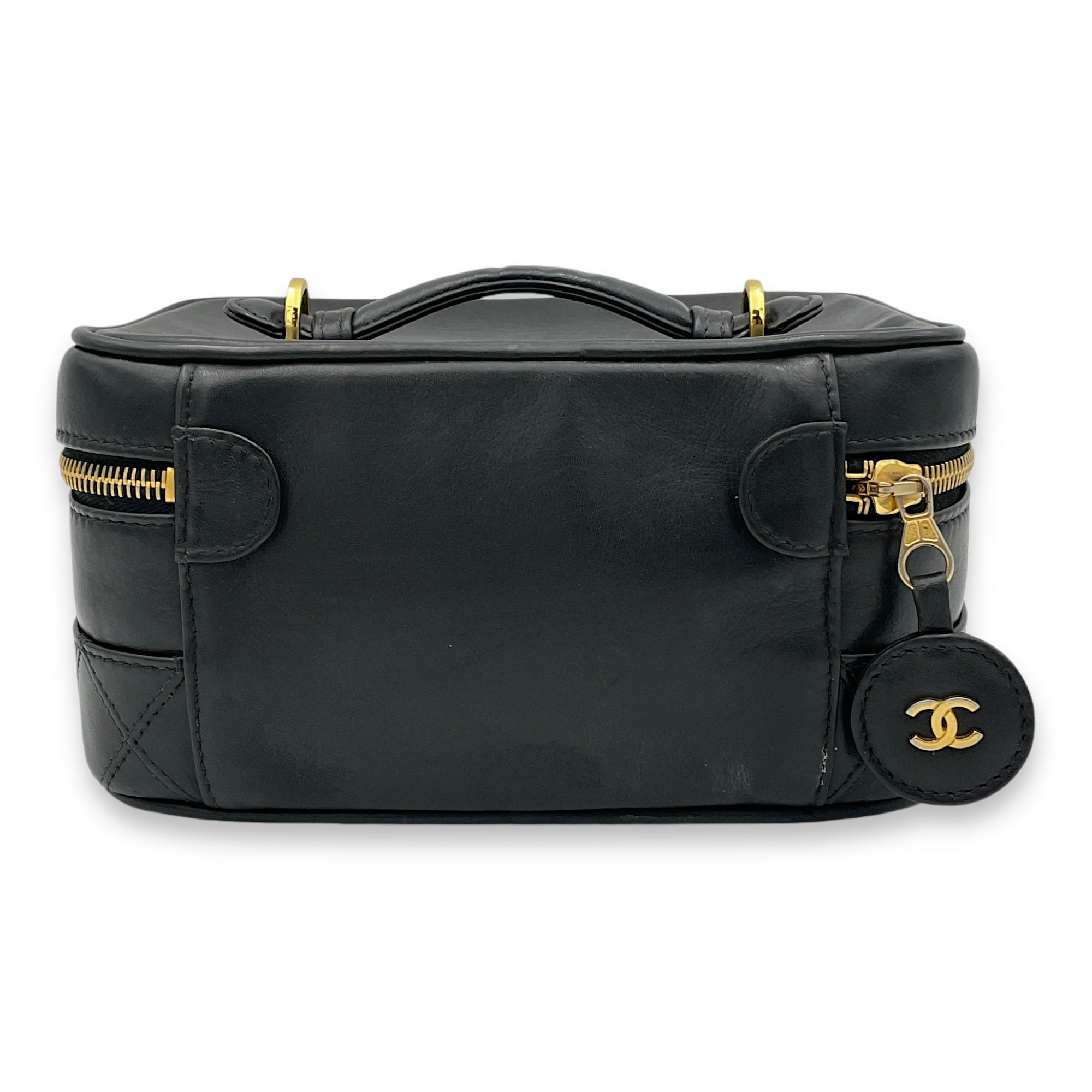 Quilted Vintage Black Vanity Bag in Lambskin, Gold hardware