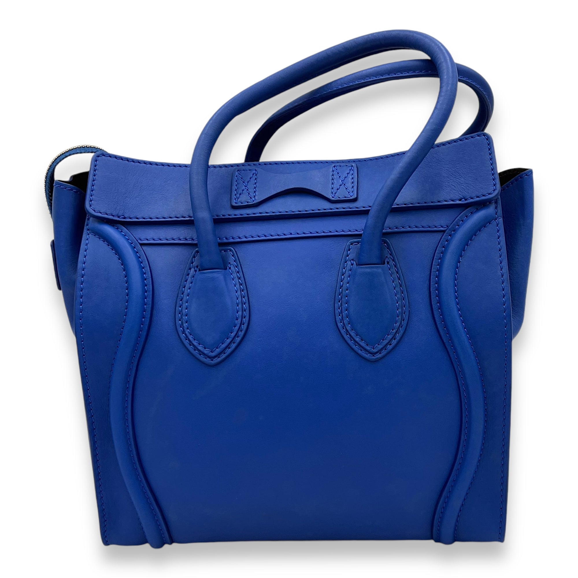 Luggage Micro Blue Top Handle Bag in Calfskin, Gold hardware