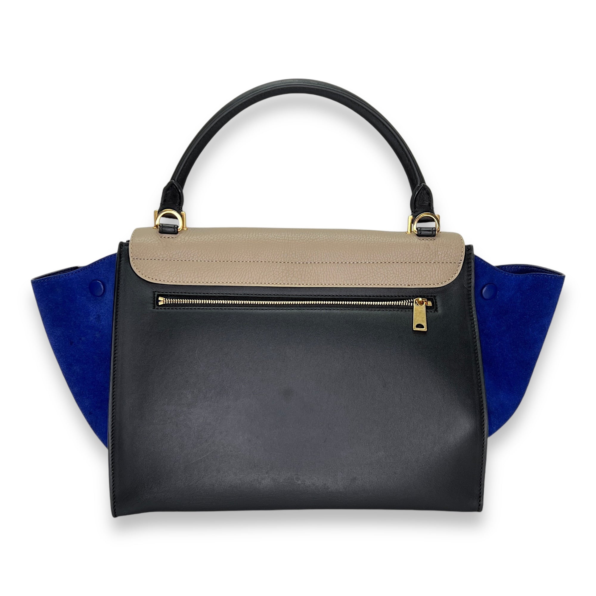 Trapeze Medium Black Top Handle Bag in Calfskin, Gold hardware