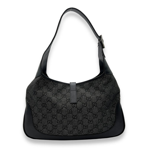 Jackie Black Shoulder Bag in Canvas, Silver hardware