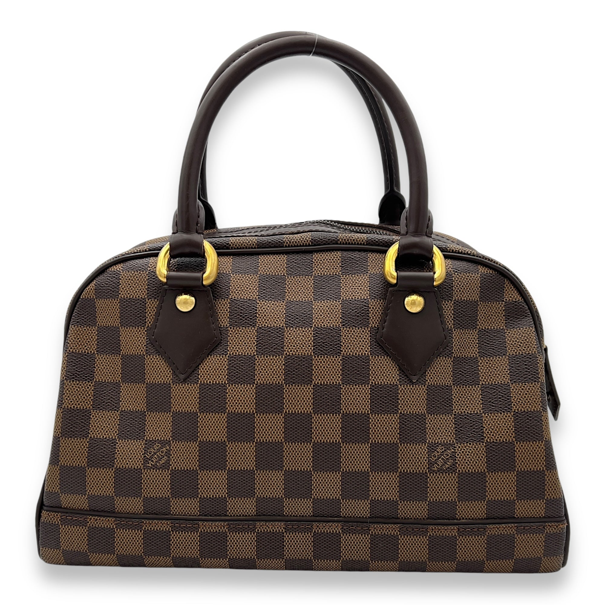 Duomo Damier Ebene Top Handle Bag in Coated Canvas, Gold hardware