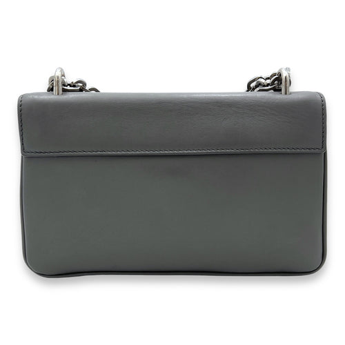 Flap Shoulder Bag Grey in Calfskin, Silver hardware