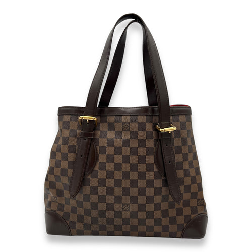 Hampstead MM Damier Ebene Top Handle Bag in Coated Canvas, Gold hardware