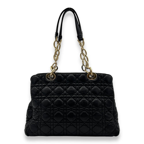 Cannage Tote Bag Black in Lambskin, Gold hardware