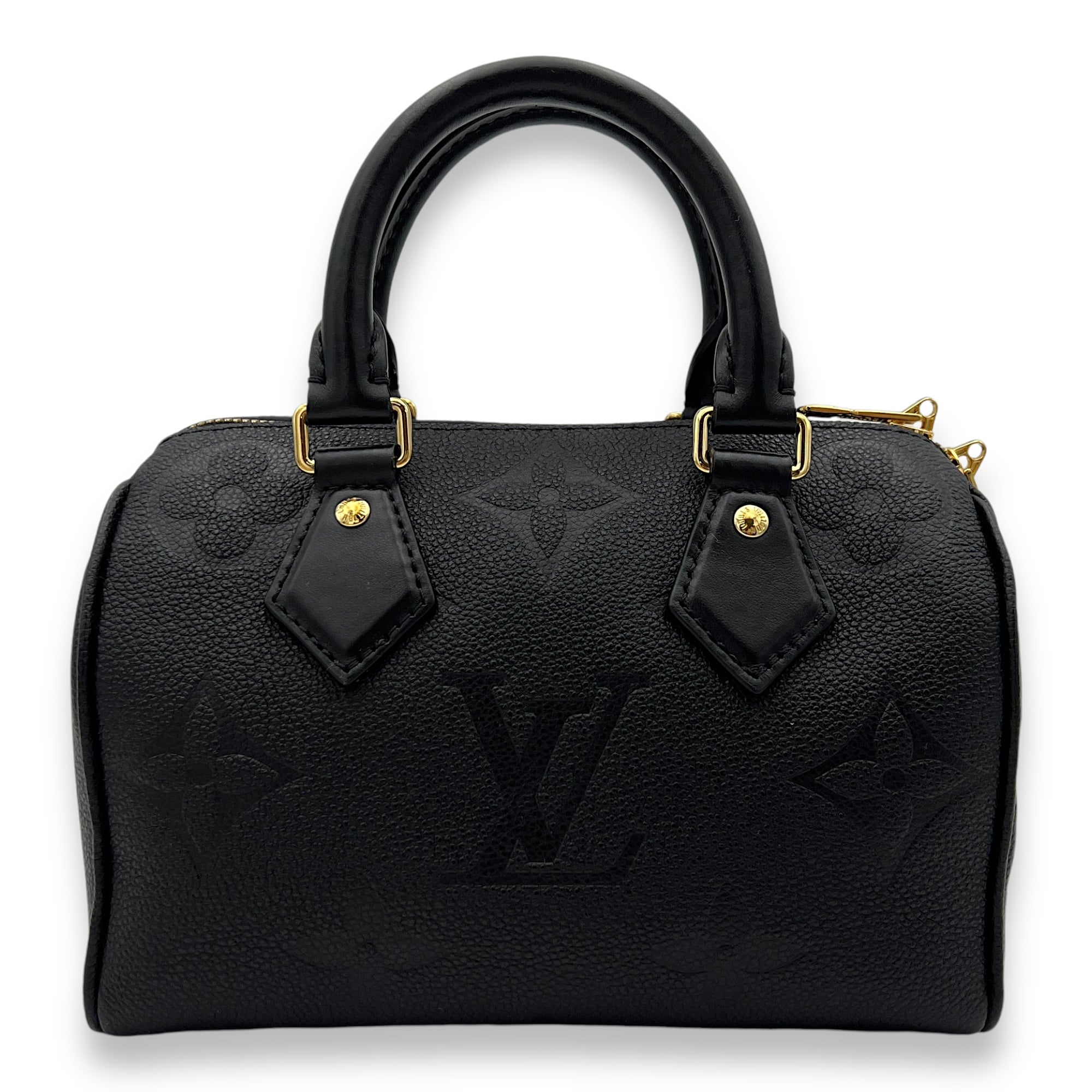 Speedy Bandouliere Top Handle Bag Black in Monogram Empreinte Leather, Gold hardware