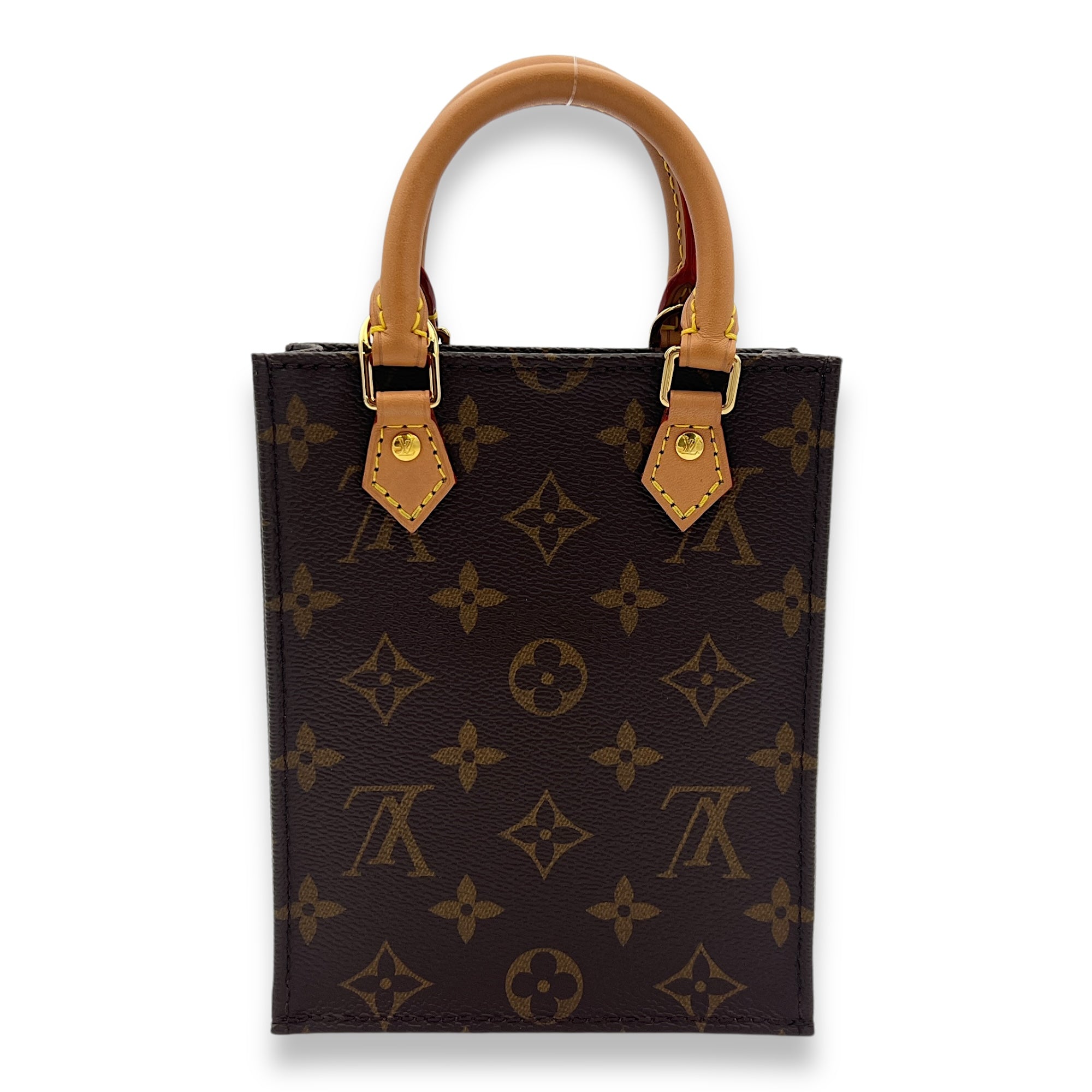 Sac Plat Top Handle Bag Brown in Monogram Coated Canvas, Gold hardware