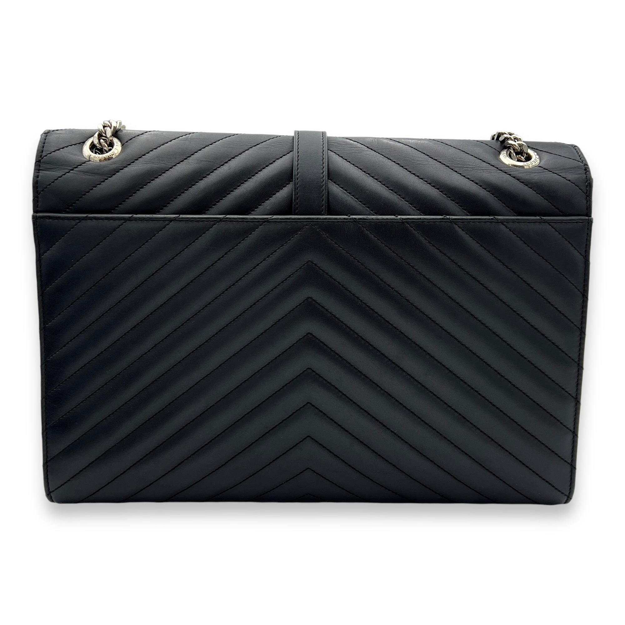 Envelope Shoulder Bag Black in Calfskin, Silver hardware