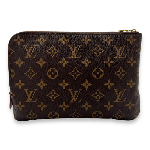 Etui Voyage Pouch PM Brown in Monogram Coated Canvas, Gold hardware