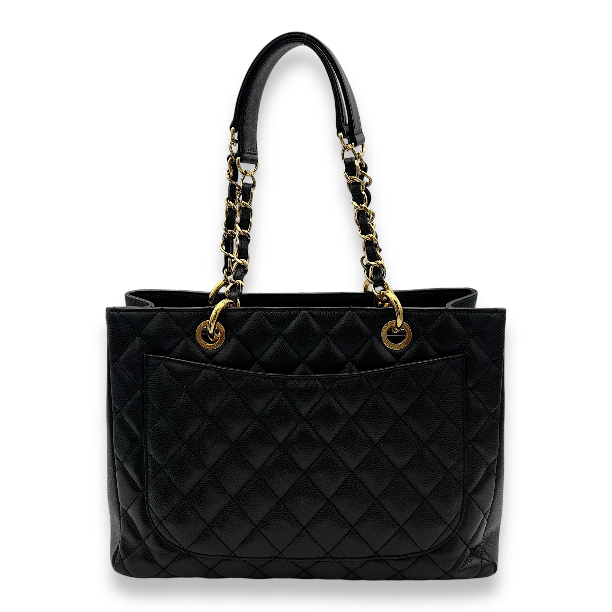 GST Black Tote Bag in Caviar Leather, Gold hardware