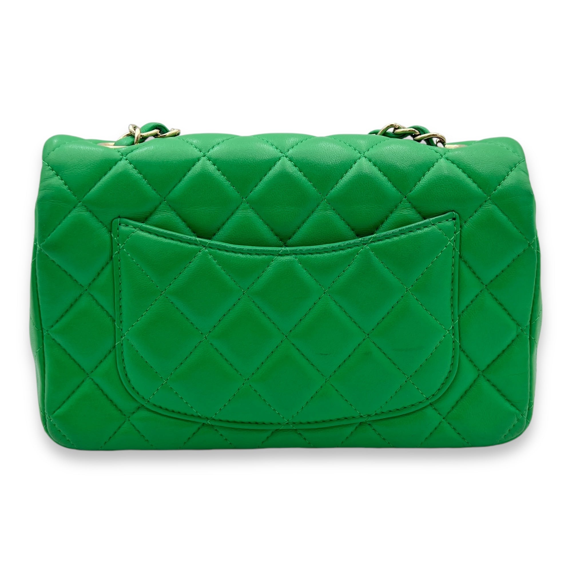 Classic Mini Rectangular Green Crossbody Bag in Lambskin, Gold hardware