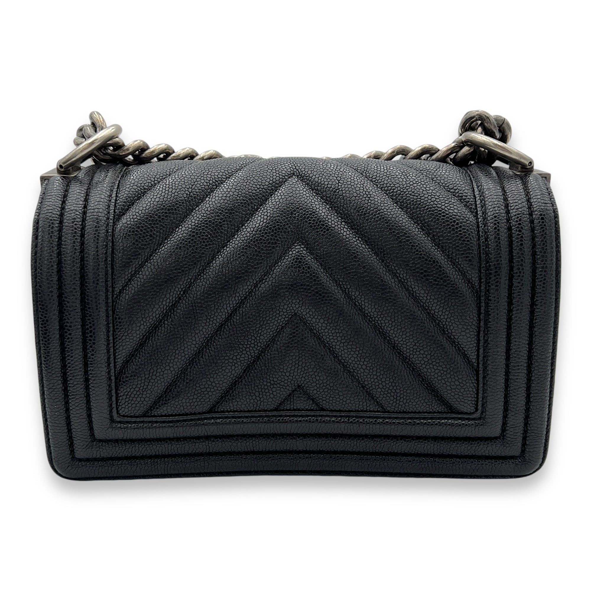 Boy Crossbody Bag Black in Caviar Leather, Ruthenium hardware