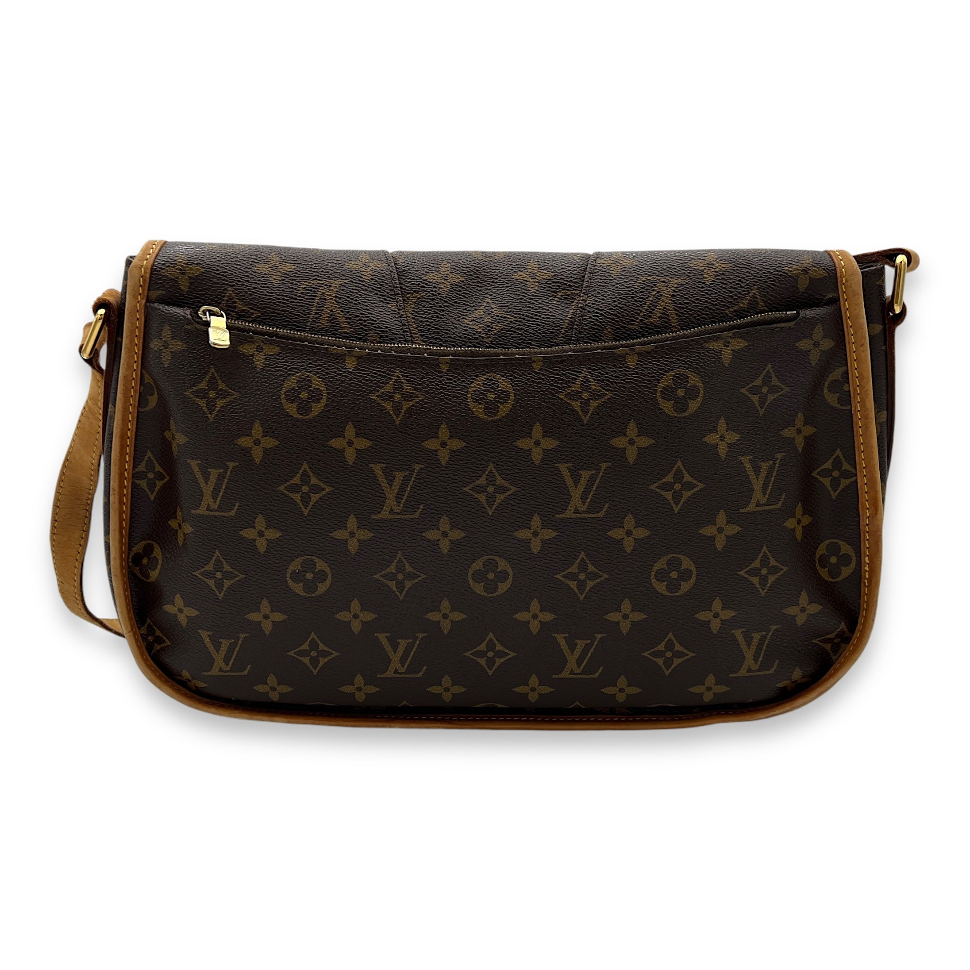 Menilmontant MM Brown Crossbody Bag in Monogram Coated Canvas, Gold hardware