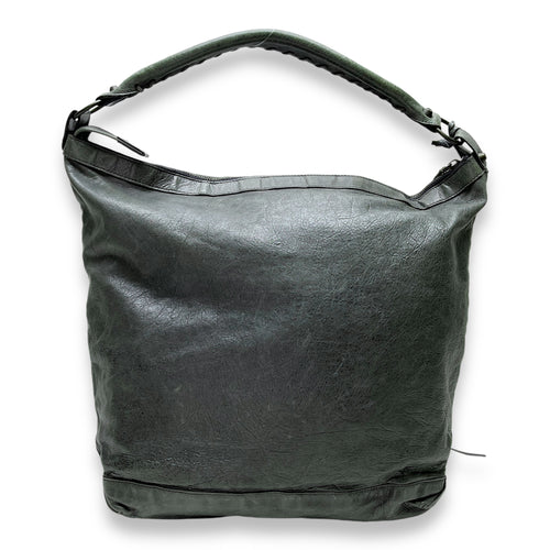 Day Hobo Shoulder Bag Grey in Distressed Leather, Brushed Gold hardware