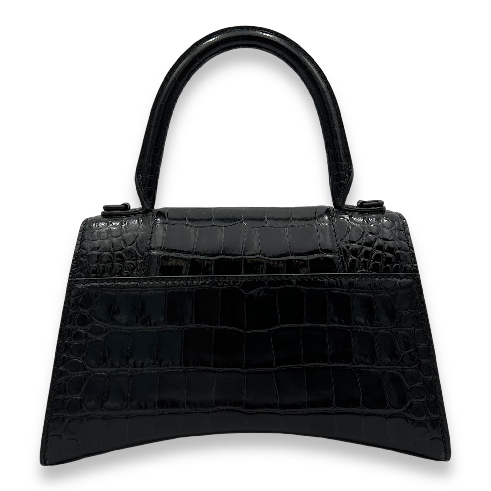 Hourglass Top Handle Bag Small Black in Crocodile Embossed Calfskin