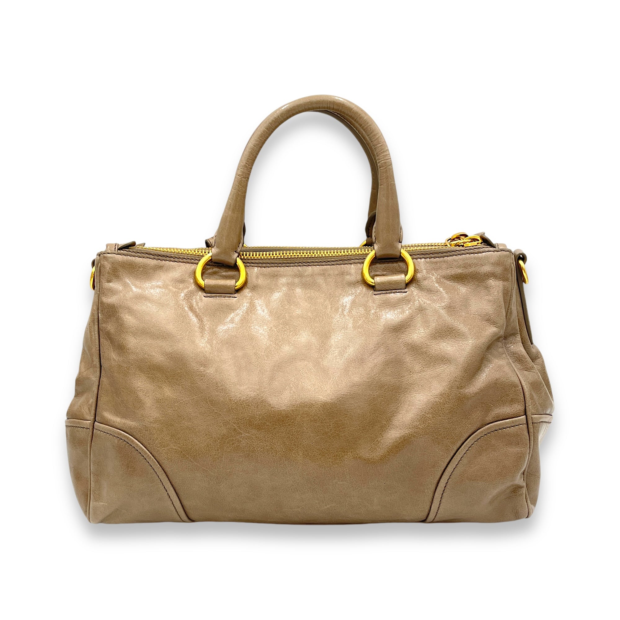 Two-Way Brown Top Handle Bag in Calfskin, Gold hardware