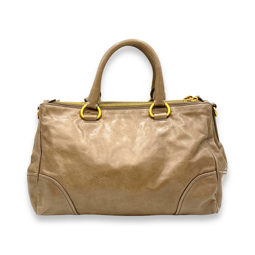 Two-Way Brown Top Handle Bag in Calfskin, Gold hardware