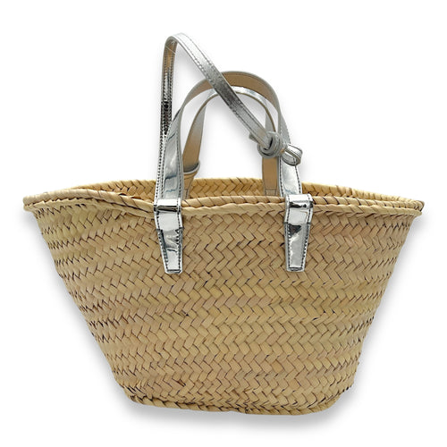 Triomphe Basket Tote in Silver Leather Handles Tote Bag Brown in Others, Others hardware