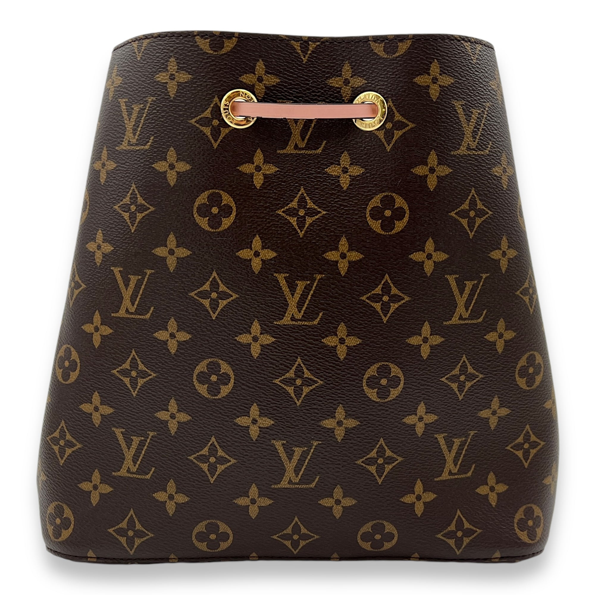 NeoNoe MM Brown Bucket Bag in Monogram Coated Canvas, Gold hardware