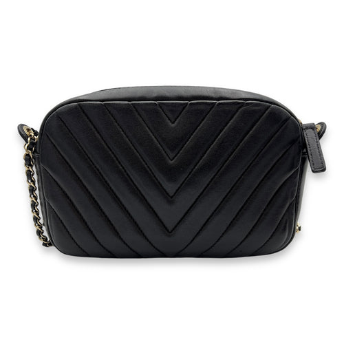 Camera Crossbody Bag Black in Calfskin, Gold hardware