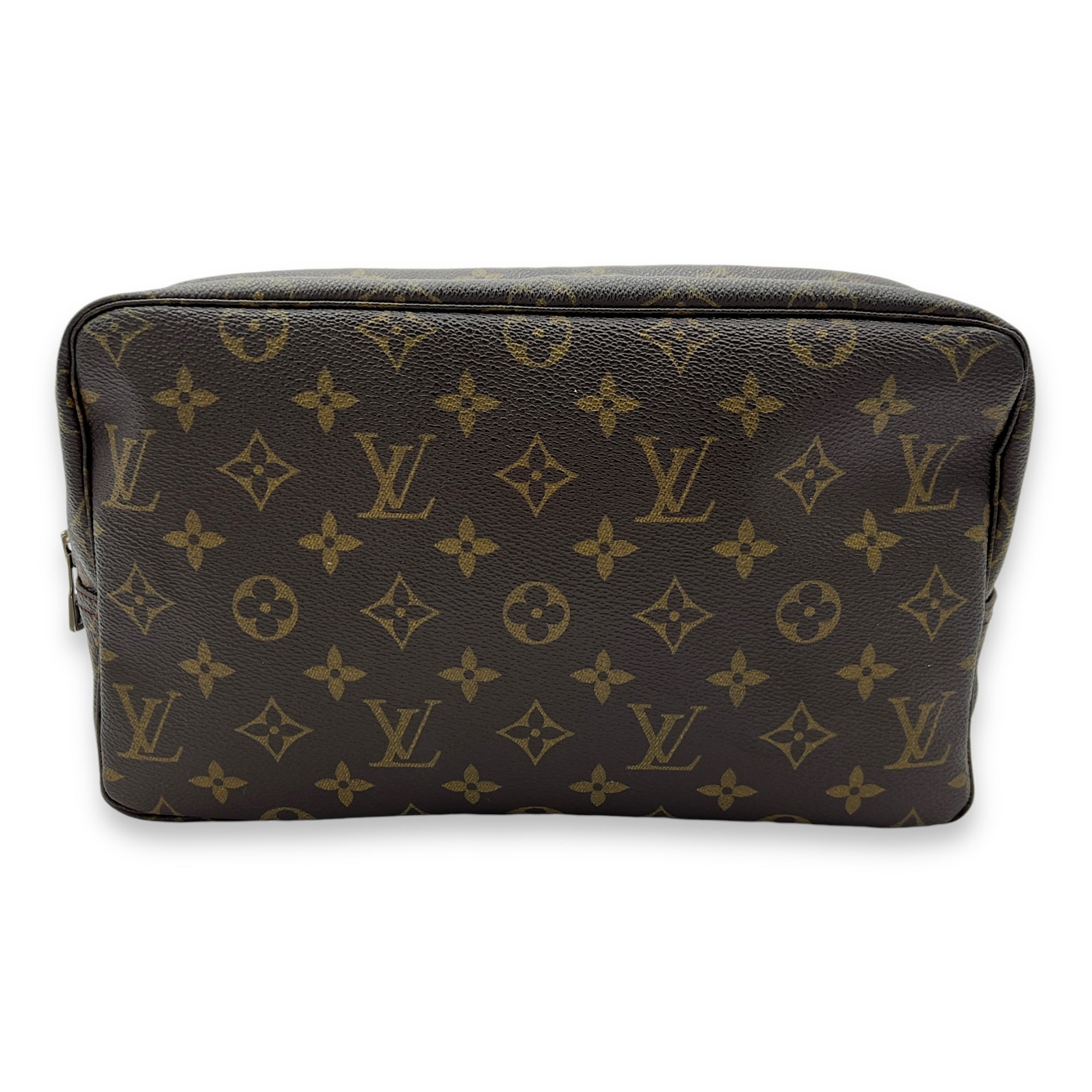 Toilette Pouch 28 Brown in Monogram Coated Canvas, Gold hardware