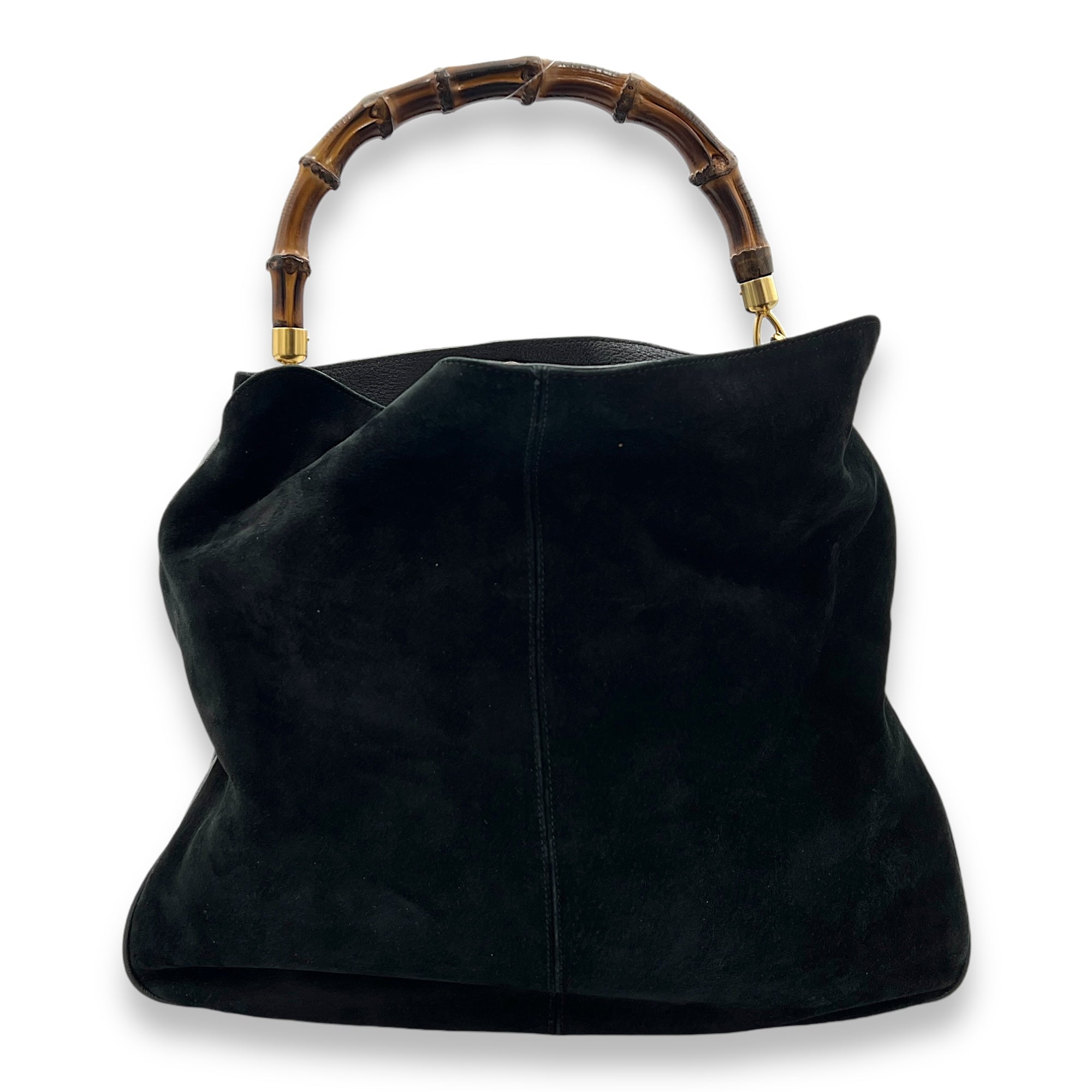 Bamboo Top Handle Bag Black in Suede Leather, Gold hardware