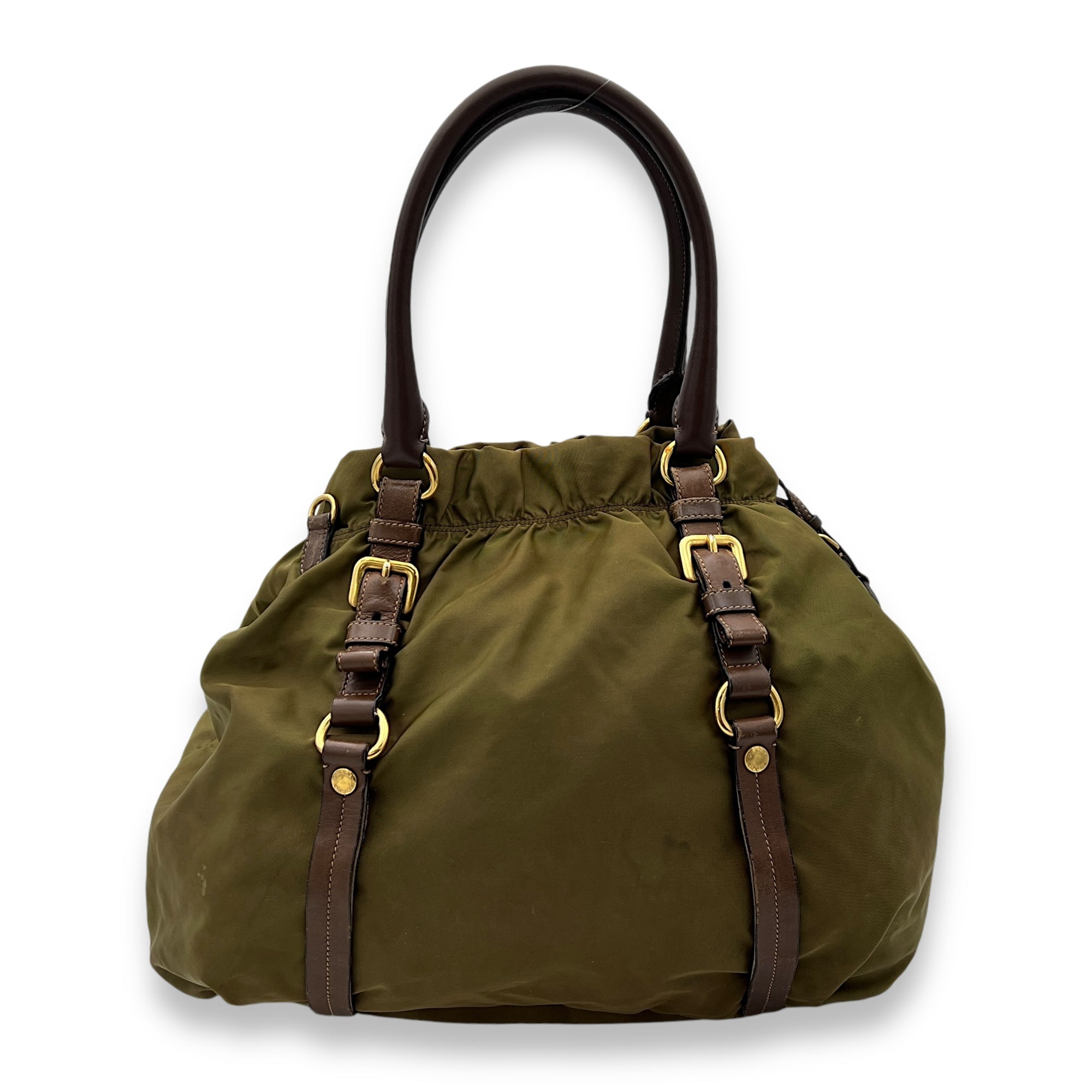 Logo Top Handle Bag Green in Nylon, Gold hardware